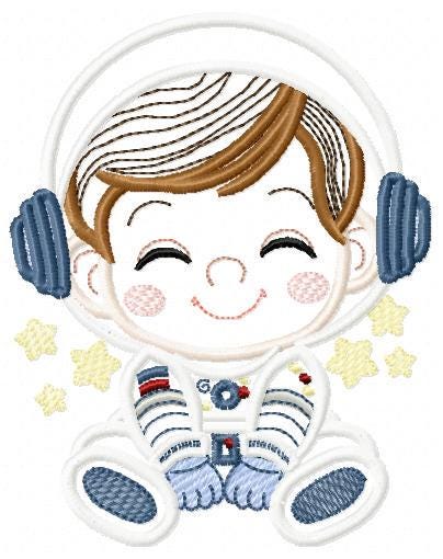 Astronaut with stars applique embroidery designs - Baby Boy in Space embroidery design machine embroidery pattern - instant download pes jef