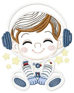 Astronaut with stars applique embroidery designs - Baby Boy in Space embroidery design machine embroidery pattern - instant download pes jef