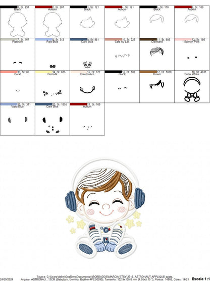 Astronaut with stars applique embroidery designs - Baby Boy in Space embroidery design machine embroidery pattern - instant download pes jef
