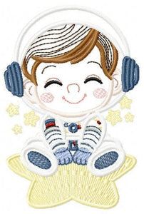 Astronaut with stars applique embroidery designs - Baby Boy at space embroidery design machine embroidery pattern - Instant download pes jef