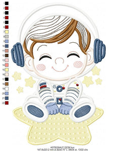 Astronaut with stars applique embroidery designs - Baby Boy at space embroidery design machine embroidery pattern - Instant download pes jef