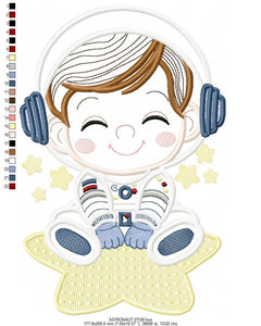 Astronaut with stars applique embroidery designs - Baby Boy at space embroidery design machine embroidery pattern - Instant download pes jef