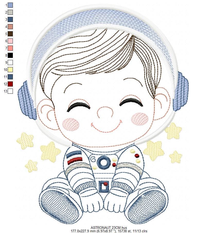 Astronaut embroidery designs - Baby boy embroidery design machine embroidery pattern - Space embroidery file Star Rocket - instant download