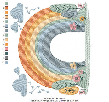 Boho Rainbow with trees embroidery design - Sky embroidery designs machine embroidery pattern - Rainbow embroidery - Instant download pes