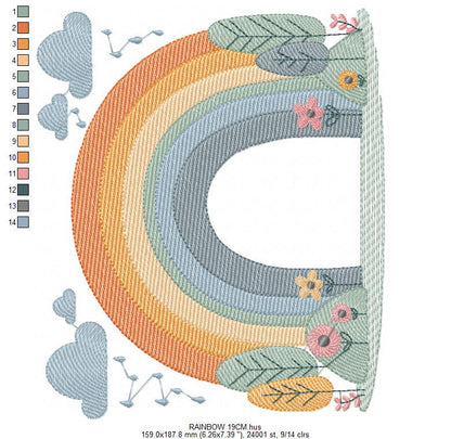 Boho Rainbow with trees embroidery design - Sky embroidery designs machine embroidery pattern - Rainbow embroidery - Instant download pes