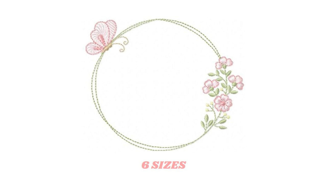 Monogram Frame embroidery designs - Flower and Butterfly embroidery design machine embroidery pattern - Floral Frame - instant download pes