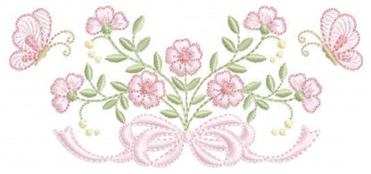 Flower with lace embroidery designs - Roses with butterfly embroidery machine embroidery pattern - Floral Kitchen towel - instant download