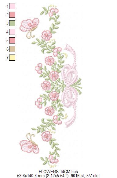 Floral Roses embroidery designs - Flowers with lace and butterflies embroidery machine embroidery pattern - Kitchen towel - instant download