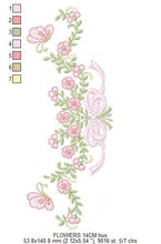 Laden Sie das Bild in den Galerie-Viewer, Floral Roses embroidery designs - Flowers with lace and butterflies embroidery machine embroidery pattern - Kitchen towel - instant download
