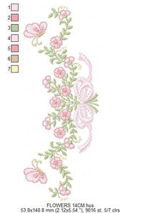 Floral Roses embroidery designs - Flowers with lace and butterflies embroidery machine embroidery pattern - Kitchen towel - instant download