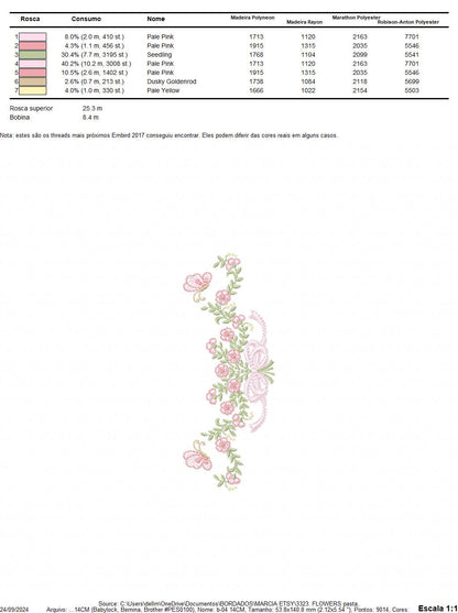 Floral Roses embroidery designs - Flowers with lace and butterflies embroidery machine embroidery pattern - Kitchen towel - instant download