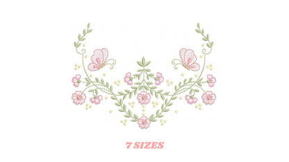 Flowers with Butterflies Wreath embroidery designs - Floral Kitchen Towel embroidery design machine embroidery pattern - instant download