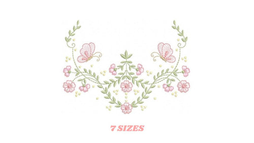 Flowers with Butterflies Wreath embroidery designs - Floral Kitchen Towel embroidery design machine embroidery pattern - instant download