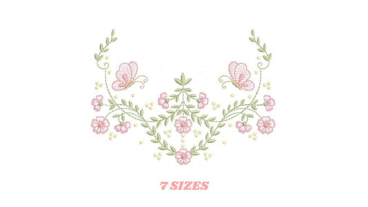 Flowers and Butterflies embroidery design - Floral Kitchen Towel machine embroidery pattern - Instant digital download pes jef dst