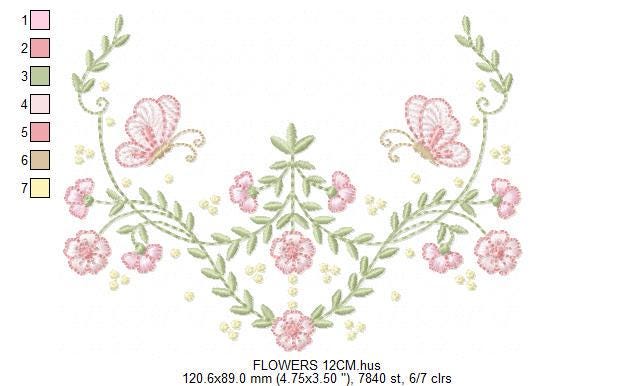 Flowers with Butterflies Wreath embroidery designs - Floral Kitchen Towel embroidery design machine embroidery pattern - instant download