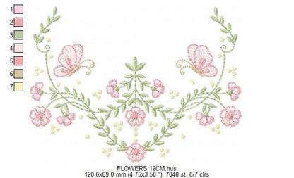 Flowers with Butterflies Wreath embroidery designs - Floral Kitchen Towel embroidery design machine embroidery pattern - instant download