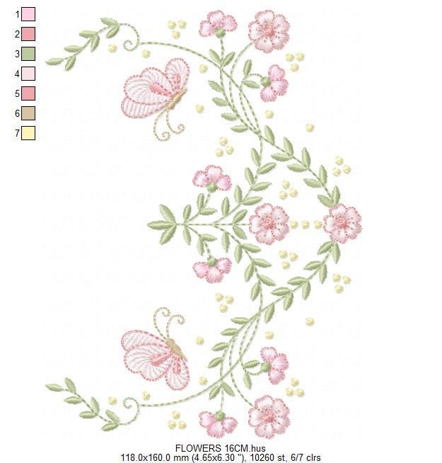 Flowers with Butterflies Wreath embroidery designs - Floral Kitchen Towel embroidery design machine embroidery pattern - instant download