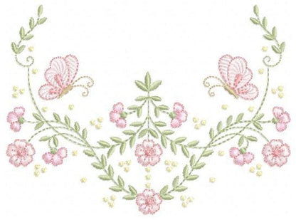 Flowers with Butterflies Wreath embroidery designs - Floral Kitchen Towel embroidery design machine embroidery pattern - instant download