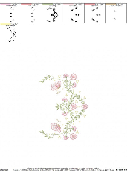 Flowers with Butterflies Wreath embroidery designs - Floral Kitchen Towel embroidery design machine embroidery pattern - instant download
