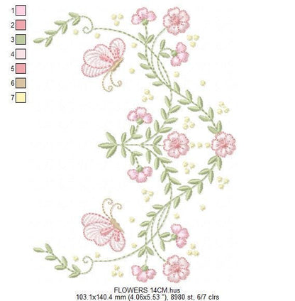 Flowers with Butterflies Wreath embroidery designs - Floral Kitchen Towel embroidery design machine embroidery pattern - instant download