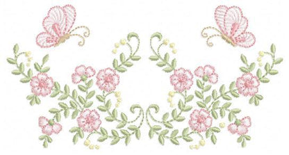 Flower Wreath embroidery designs - Floral frame butterflies embroidery design machine embroidery pattern - Kitchen Towel - instant download