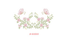 Load image into Gallery viewer, Flower Wreath embroidery designs - Floral frame butterflies embroidery design machine embroidery pattern - Kitchen Towel - instant download
