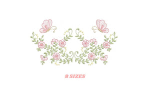 Flower Wreath embroidery designs - Floral frame butterflies embroidery design machine embroidery pattern - Kitchen Towel - instant download