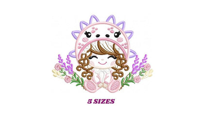 Dragon girl embroidery designs - Dinosaur embroidery design machine embroidery pattern - Girl dressed as dragon applique - instant download