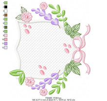 Load image into Gallery viewer, Frame with flowers embroidery designs - Floral Laurel Shield embroidery design machine embroidery pattern - Baby girl - instant download pes
