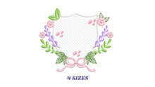 Load image into Gallery viewer, Frame with flowers embroidery designs - Floral Laurel Shield embroidery design machine embroidery pattern - Baby girl - instant download pes
