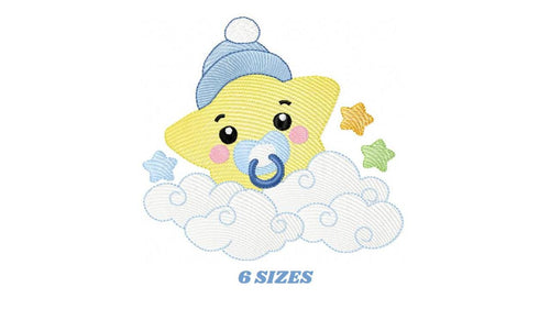 Star with cloud embroidery designs - Baby Star with pacifier and hat embroidery design machine embroidery pattern - instant download dst pes