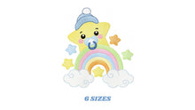 Laden Sie das Bild in den Galerie-Viewer, Star with rainbow embroidery designs - Baby boy star with hat and pacifier embroidery design machine embroidery pattern - Instant download
