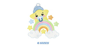 Star with rainbow embroidery designs - Baby boy star with hat and pacifier embroidery design machine embroidery pattern - Instant download