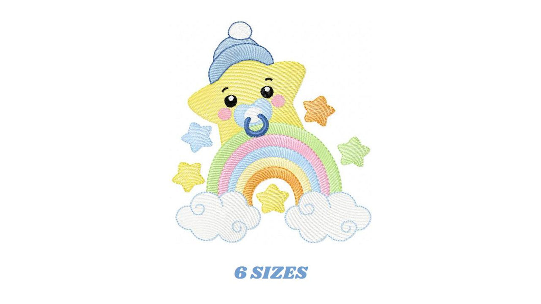 Star with rainbow embroidery designs - Baby boy star with hat and pacifier embroidery design machine embroidery pattern - Instant download