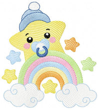 Laden Sie das Bild in den Galerie-Viewer, Star with rainbow embroidery designs - Baby boy star with hat and pacifier embroidery design machine embroidery pattern - Instant download
