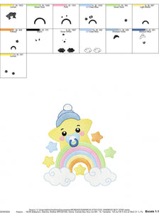 Star with rainbow embroidery designs - Baby boy star with hat and pacifier embroidery design machine embroidery pattern - Instant download