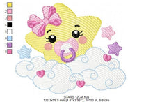 Load image into Gallery viewer, Star with cloud embroidery designs - Baby Star with pacifier and lace embroidery design machine embroidery pattern - instant download jef
