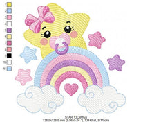 Laden Sie das Bild in den Galerie-Viewer, Star with rainbow embroidery designs - Girl Baby Star with pacifier and lace embroidery design machine embroidery pattern - instant download
