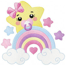 Load image into Gallery viewer, Star with rainbow embroidery designs - Girl Baby Star with pacifier and lace embroidery design machine embroidery pattern - instant download
