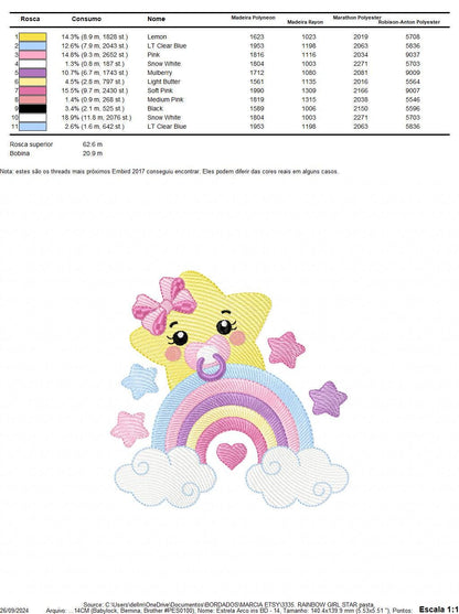 Star with rainbow embroidery designs - Girl Baby Star with pacifier and lace embroidery design machine embroidery pattern - instant download