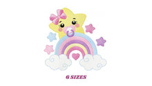 Load image into Gallery viewer, Star with rainbow embroidery designs - Girl Baby Star with pacifier and lace embroidery design machine embroidery pattern - instant download
