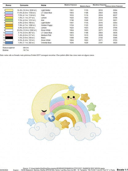 Half Moon embroidery design - Baby boy moon with rainbow and pacifier stars embroidery design machine embroidery pattern - instant download