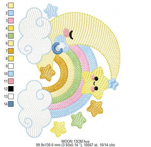 Half Moon embroidery design - Baby boy moon with rainbow and pacifier stars embroidery design machine embroidery pattern - instant download