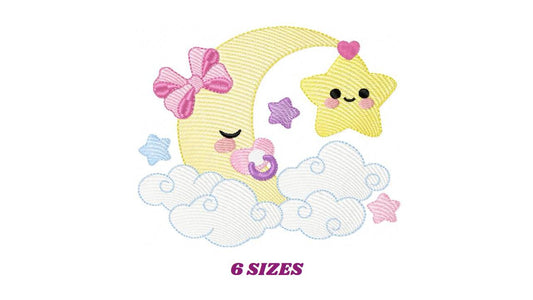 Moon with star embroidery design - Half moon embroidery design machine embroidery pattern - Stars clouds pacifier lace - instant download