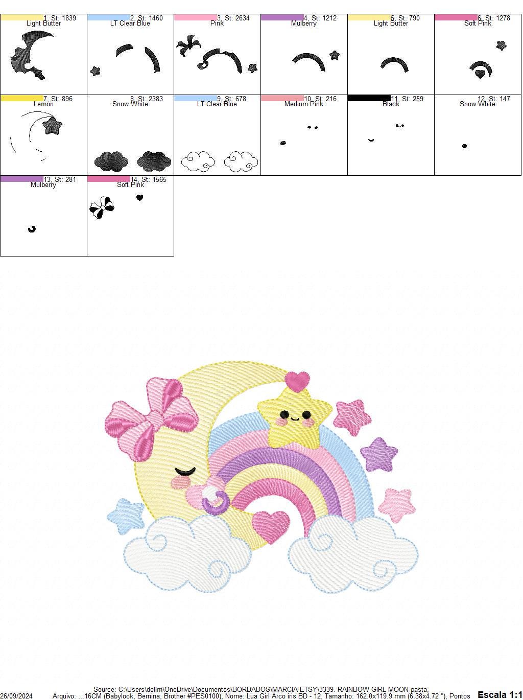 Moon with rainbow embroidery design - Baby Girl Half moon with pacifier star embroidery design machine embroidery pattern - instant download