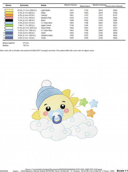 Sun with pacifier and hat embroidery design - Cloud and stars embroidery design machine embroidery pattern - instant download jef pes dst