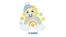 Load image into Gallery viewer, Sun with pacifier embroidery design - Rainbow embroidery design machine embroidery pattern - Stars clouds hat - instant download pes jef dst
