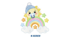 Sun with pacifier embroidery design - Rainbow embroidery design machine embroidery pattern - Stars clouds hat - instant download pes jef dst