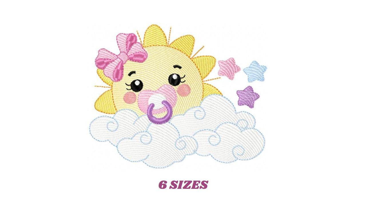 Sun with pacifier embroidery design - Clouds and stars embroidery design machine embroidery pattern - sky embroidery file - instant download