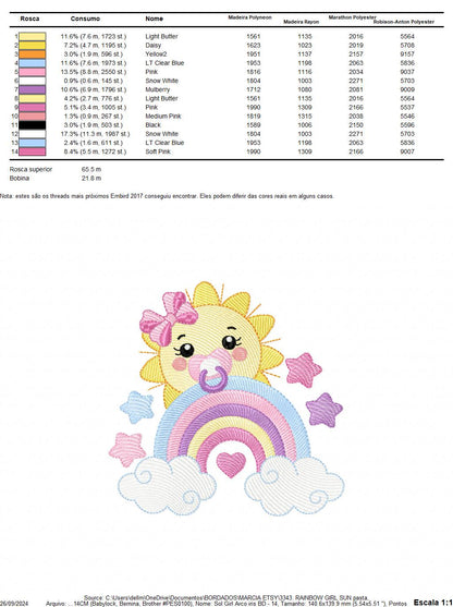 Sun with pacifier embroidery design - Rainbow embroidery design machine embroidery pattern - sky clouds stars lace - instant download pes